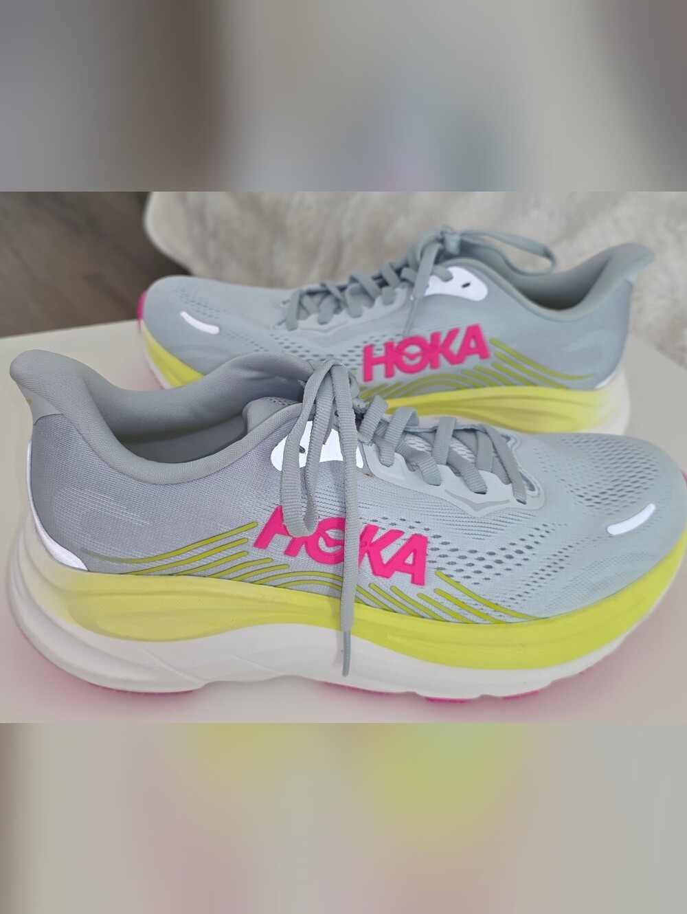 HOKA Women's Light Gray & Pink Running Shoes